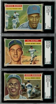 1956 Topps SGC Graded Lot of White Backs with Williams, Aaron, Koufax, Clemente and Robinson 